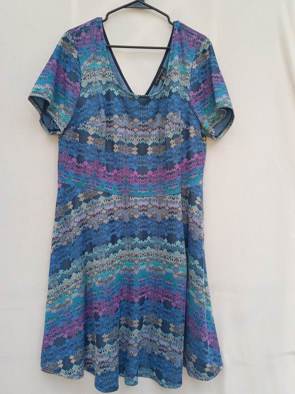 City Triangles Blue Teal Purple Patterned Midi Dress